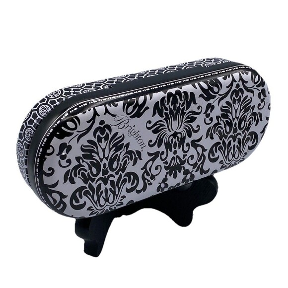 Brighton Black White Paisley Damask Tin Metal Clam Sunglasses Eye Glasses Case - Picture 1 of 9